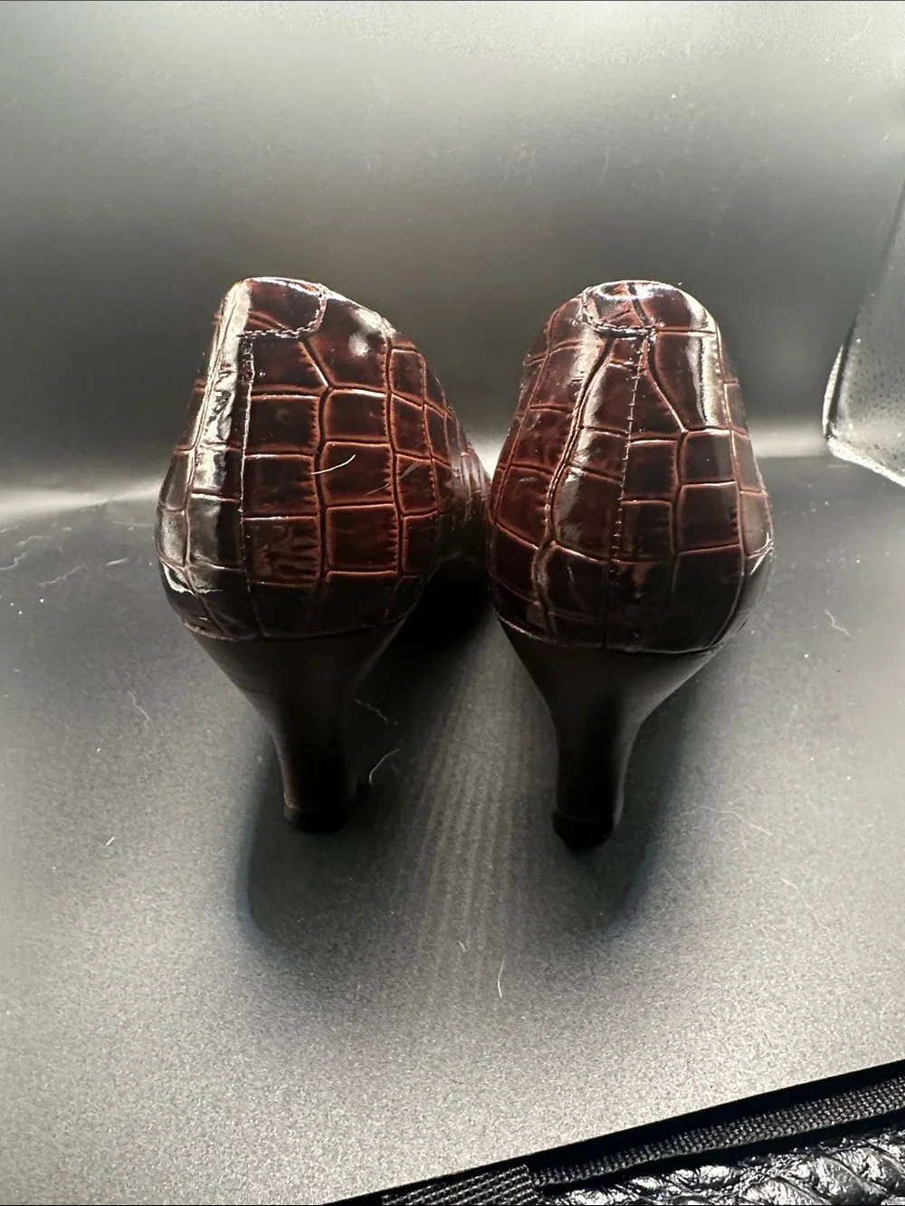 Sofft Croc-Embossed Brown Low Heel Pumps